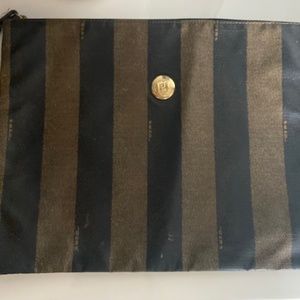 Fendi Black and Brown Striped Clutch